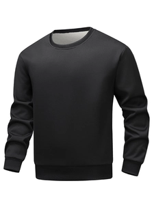Classic black crewneck sweatshirt for men featuring ribbed cuffs and warm fleece lining