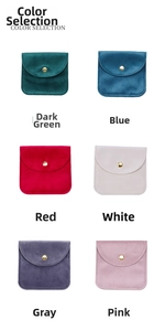 Velvet jewelry pouches with gold snap buttons in six colors for rings and necklaces
