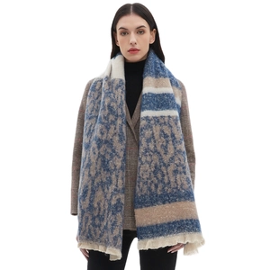 Winter Scarf Men Women Polyester Leopard Print Stripe Spliced Jacquard Long Shawl With Tassels Warm Chic Wrap Fashion