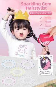 DIY hair gem tool set with a red applicator tool and colorful diamond discs for kids