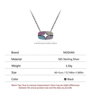 Collier en argent sterling S925 avec pendentif géométrique et zircons colorés