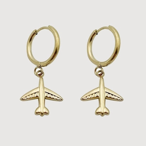 Stainless Steel Hoop Dangle Earrings Gold Plated Airplane Feather Cross Rose Charm Elegant Jewelry For Women