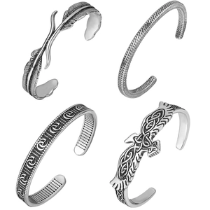 Vintage Titanstahl Offenes Manschettenarmband Für Herren Wikinger Adler Feder Muster Retro Silber Punk Stil Verstellbarer Armreif Schmuck