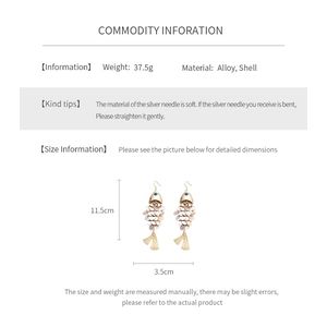Detailed size chart for vintage gold fish shell tassel earrings with silver needle