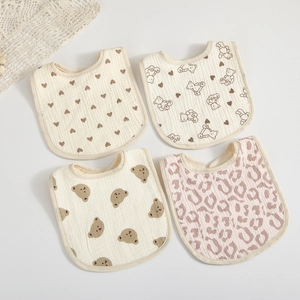 Baby Bibs 100% Cotton 6-Layer Muslin U-Shaped Absorbent Saliva Towel Infant Toddler Feeding Accessories Prints