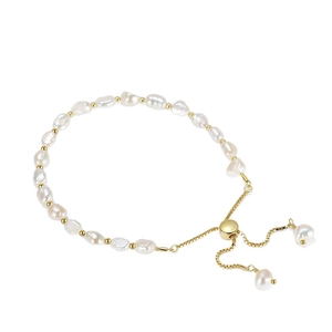 Elegant S925 sterling silver baroque pearl bracelet with adjustable gold slider clasp