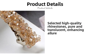 Close-up of sparkling champagne crystal rhinestones on a silver metal spring hair clip