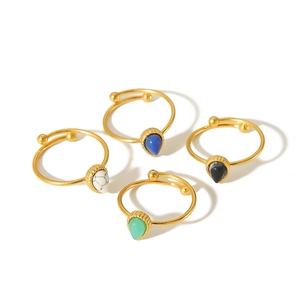 Teardrop Stone Open Ring Stainless Steel 18K Gold Plated Adjustable Band Jewelry Fashion Accessory For Women