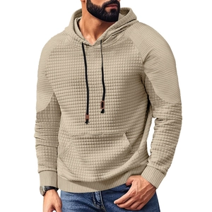 Beiger Herren-Kapuzenpullover mit Waffelstruktur, Kängurutasche und Kordelzug