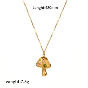 18k gold plated mushroom necklace with colorful zircon stones, 480mm length and 7.5g weight