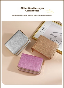 Detailed view of shimmering glitter dual-layer card holders in silver, gold, and pink