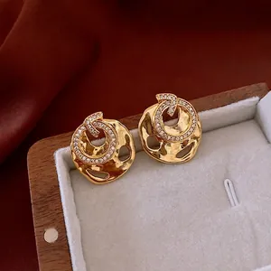 Irreguläre Runde Ohrstecker 18K Vergoldetes Kupfer 925 Sterling Silber Ohrringstecker Zirkon Französischer Vintage Für Damen
