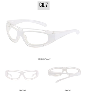 Detailed multi-angle view of white streamlined PC frame sports cycling sunglasses