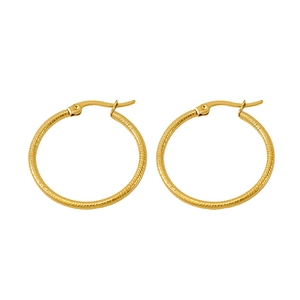 Chic 18k gold plated stainless steel textured hoop earrings with a spiral design