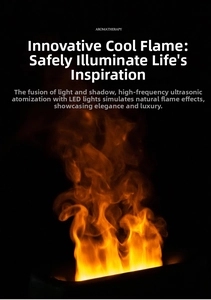 Detail of high-frequency ultrasonic fog creating a realistic LED flame effect humidifier