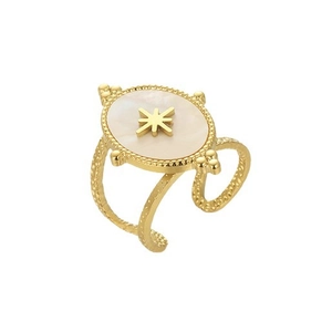 French vintage oval mother of pearl star ring in gold plated stainless steel design