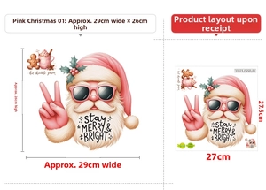 Sticker WC Père Noël rose montrant les dimensions du produit et le design créatif déco