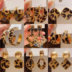 Vintage Leopard Print Geometric Earrings With 925 Sterling Silver Earring Post Faux Fur Leather Alloy Jewelry For Women
