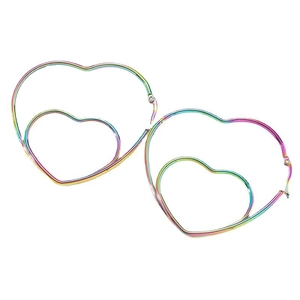 Boucles d'oreilles créoles cœur double couche en acier inoxydable aux reflets arc-en-ciel
