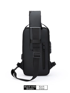 Vue arrière du sac de poitrine antivol noir avec poche cachée et bandoulière réglable