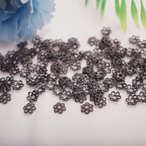 14K gold plated hollow flower bead caps for DIY jewelry making in gun black finish
