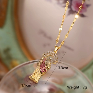 Macro view of 18K gold plated pendant with zircons and precise dimension markings