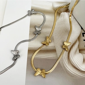 Butterfly Pendant Necklace Stainless Steel Herringbone Snake Chain Tarnish Free Fashion Clavicle Jewelry For Women