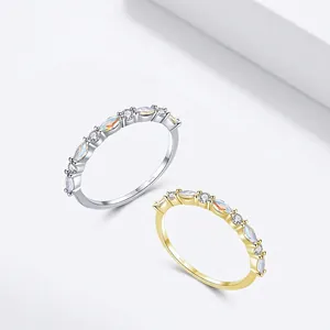 Stackable S925 sterling silver rings with colorful marquise opal stones and zircons