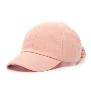 Breathable peach pink cotton linen girls sun hat with stylish back bow tie detail