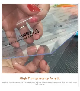 Detail of peeling protective film on high-transparency acrylic frame glass