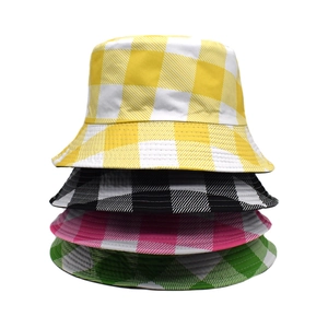Women Checkered Bucket Hat Reversible Cotton Polyester Sun Protection Wide Brim Plaid Outdoor Fashion Fisherman Cap