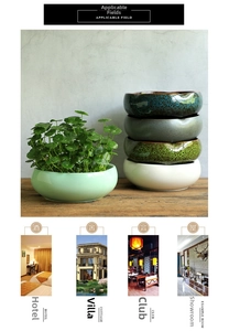 Macro view of assorted ceramic hydroponic pots in various glazes for aquatic plants
