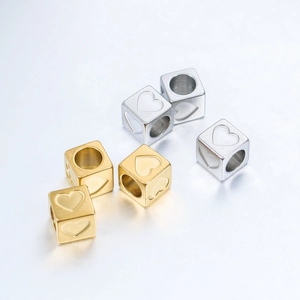 304 Stainless Steel Heart Cube Charms Beads For DIY Jewelry Making Bracelets Necklaces Findings Non Fading Metal Small Accessory