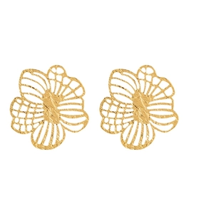 Hammered golden flower stud earrings with minimalist irregular metal texture
