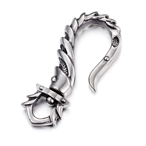 Vintage stainless steel fish hook pendant necklace for men with textured scale pattern