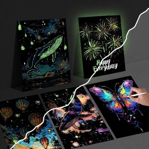 Noctilucent Scratch Art Paper Sheets And Pen Glow In The Dark DIY Educational Craft Toy Cardboard Creative Artistic