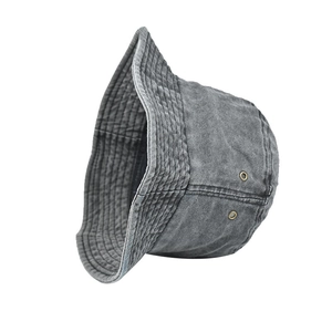 Cappello a secchiello classico in cotone grigio lavato con fori di ventilazione e stile vintage