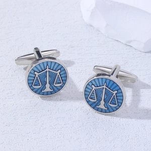 Elegant Libra scales cufflinks in silver and blue enamel for men's formal business shirts