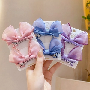 Mesh Fabric Bow Hair Clips Butterfly Sweet Princess 3D Elegant Hairpins For Girls Kids Children Non Slip Alloy Base