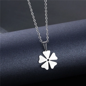 Polished stainless steel flower necklace with five-petal pendant on O-chain for women