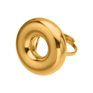 Minimalist golden hollow circle ring with adjustable band and polished mirror finish