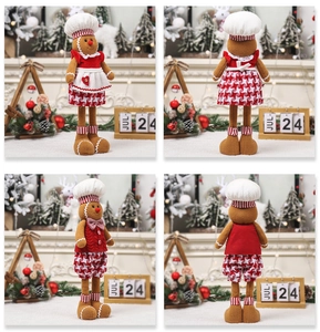 Detailed views of cute gingerbread dolls with red polka dot outfits and chef hats