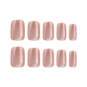 Short ladder rose gold cat-eye press-on nails set with 10 pieces of shimmering tips