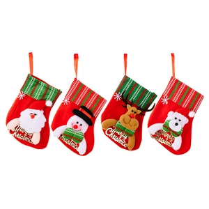 Set of 4 Christmas stockings with Santa and snowman for festive holiday tree decoration