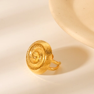 18K gold plated stainless steel spiral open ring with hammer texture finish