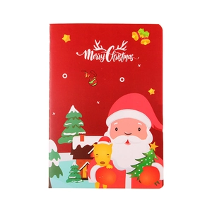 Cartoon Christmas A5 notebook with Santa and reindeer on red cover for student gifts