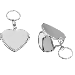 Llavero de espejo plegable con forma de corazón plateado y acabado pulido para bolsos