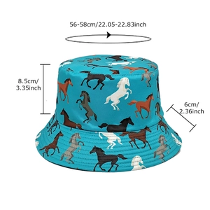 Cappello da pescatore blu reversibile con stampa cavallo volante e dettagli parasole esterni