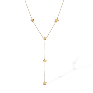 Gold Y-shaped necklace featuring five delicate star pendants on a minimalist chain