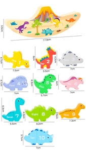 Detailed dimension guide for 11pcs wooden dinosaur stacking toy set with numbers